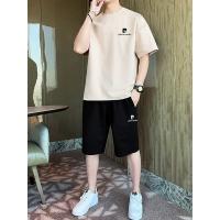 法国皮尔卡丹全棉T恤运动套装男纯棉休闲五分裤大码宽松短袖夏季